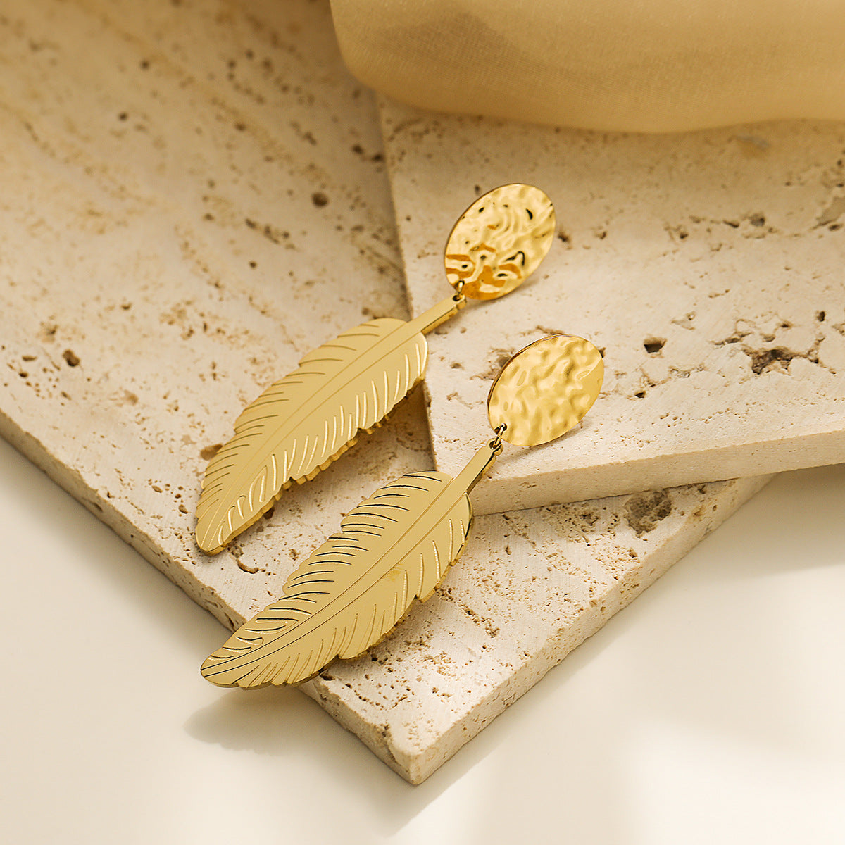 Minimalist Leaf-Shaped Titanium Steel Earrings for Women with Real Gold Plating, Vintage-Inspired and Versatile Fashion Jewelry