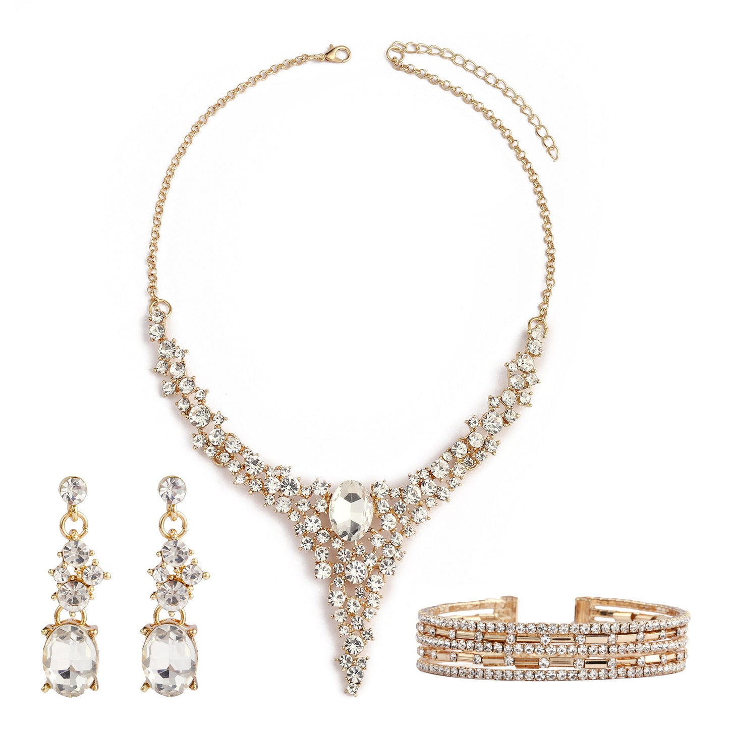 Completo collana da donna stile OL alla moda con ciondoli a campana a forma di cuore e goccia con strass e lega placcata oro su catena a O