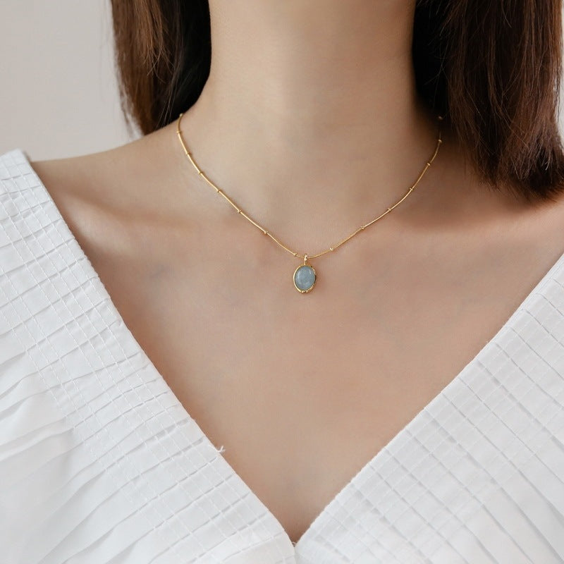 Elegante Collar de Acero de Titanio en Forma de Gota de Agua para Mujer con Cadena de Serpiente, Joyería Minimalista de Verano Estilo Guardapelo