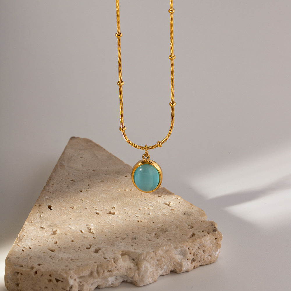 Collar con colgante de ojo de gato geométrico minimalista de acero inoxidable con baño de oro de 18 quilates para mujer