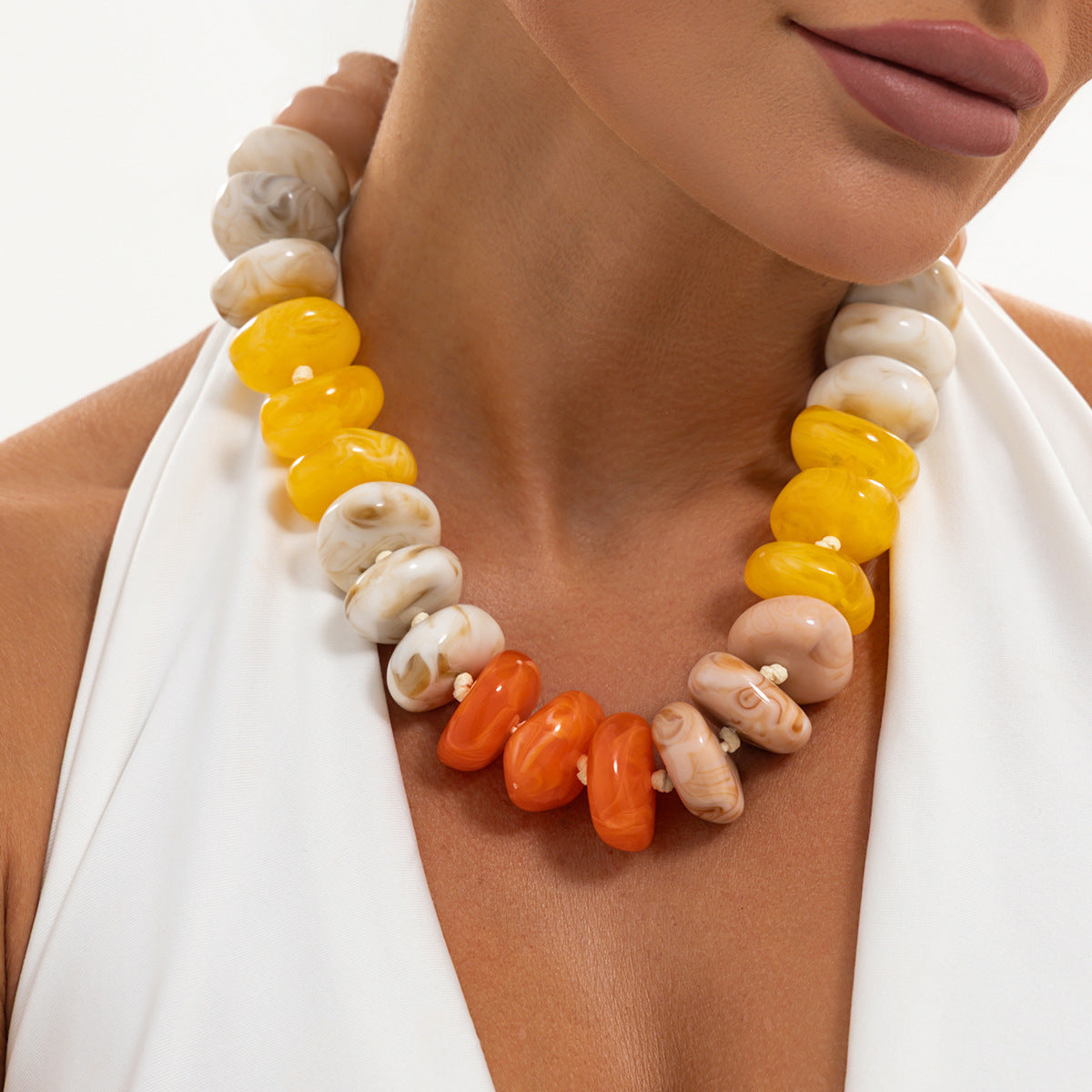 Creative Gradient Resin Geometric Beaded Necklace for Women
