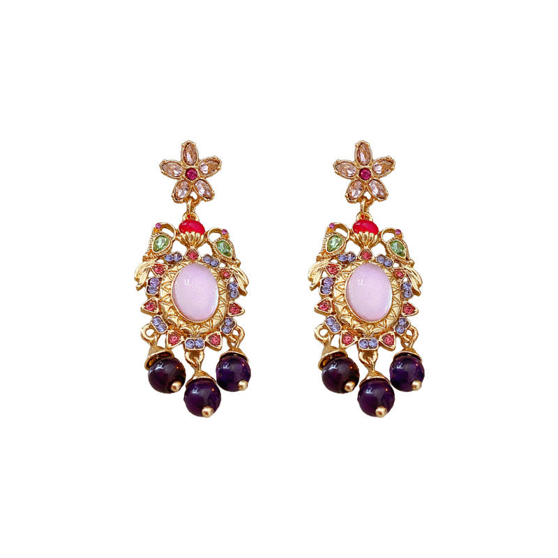 Orecchini pendenti vintage con nappe a motivo geometrico floreale, intarsio di strass in lega con perni in acciaio inossidabile da donna