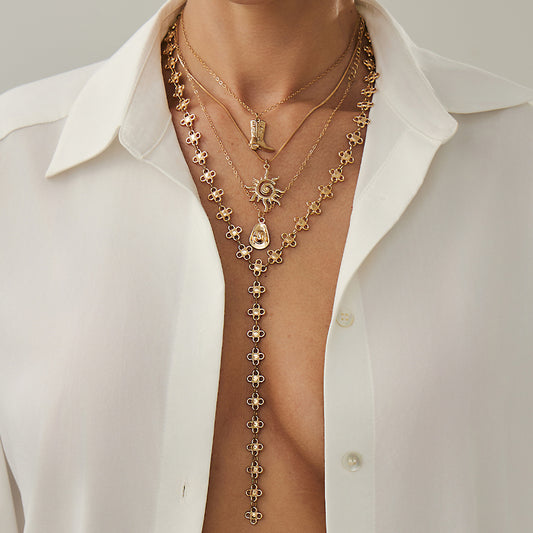 Collana con ciondolo a croce a fiore stile western vintage da donna con design geometrico in metallo con finitura galvanica