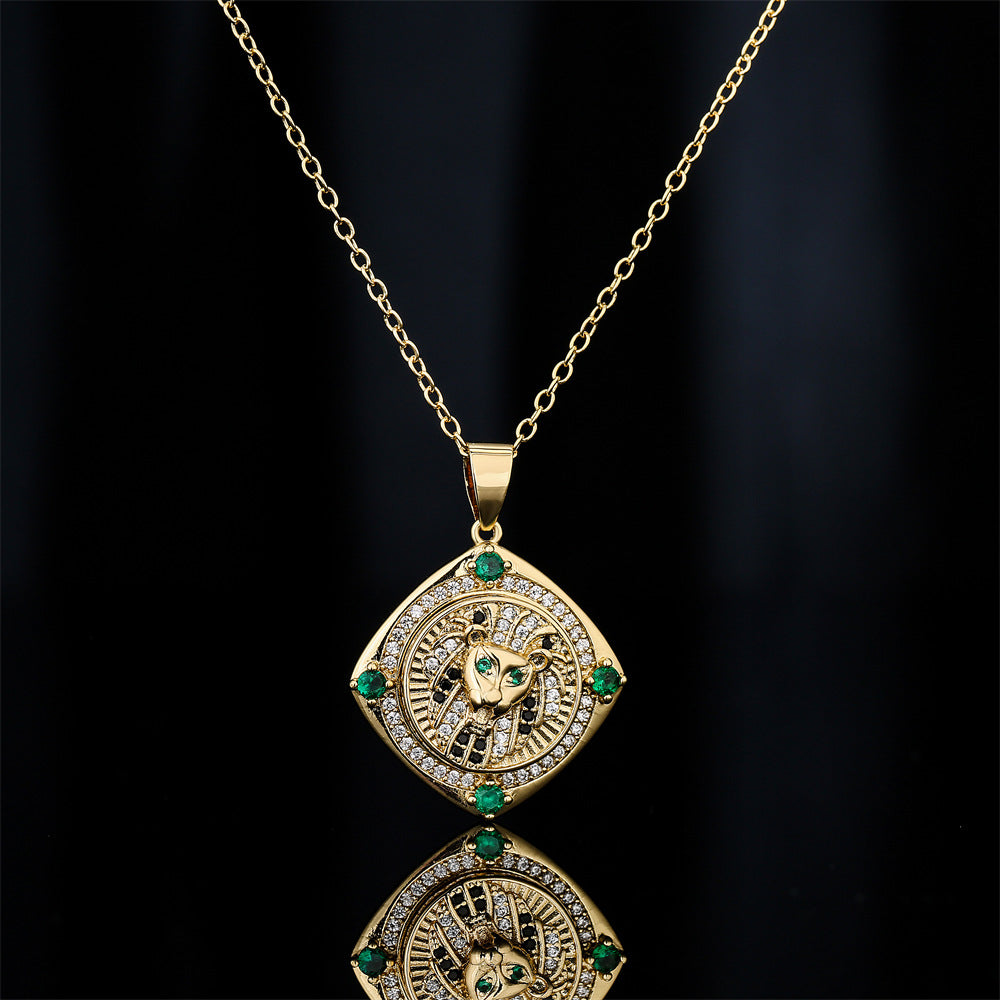 Rotatable Leopard Tiger Animal Totem Pendant Necklace in Copper with Real Gold Plating