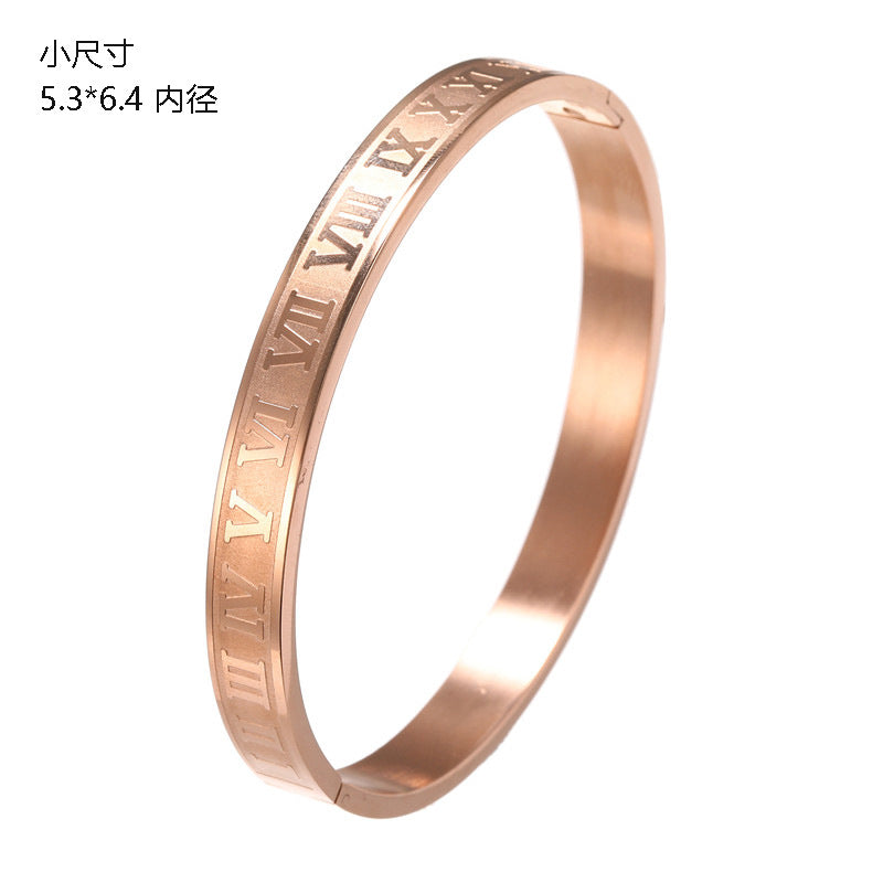 Punk Hip-hop Large Roman Letter Geometric Round Titanium Steel Stainless Steel Plated Open Cuff Bracelet for Unisex