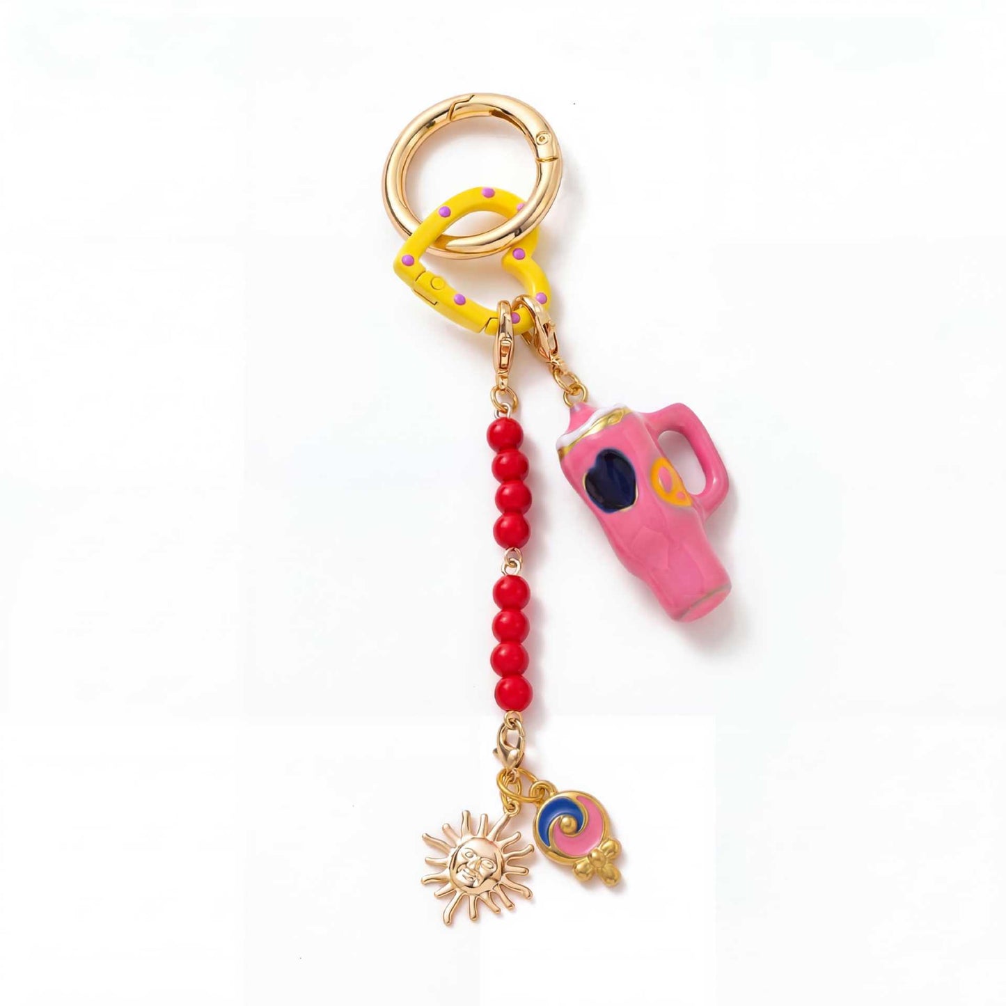Minimalist Plated Alloy Key Chain Charm Bar with Pearl Elements