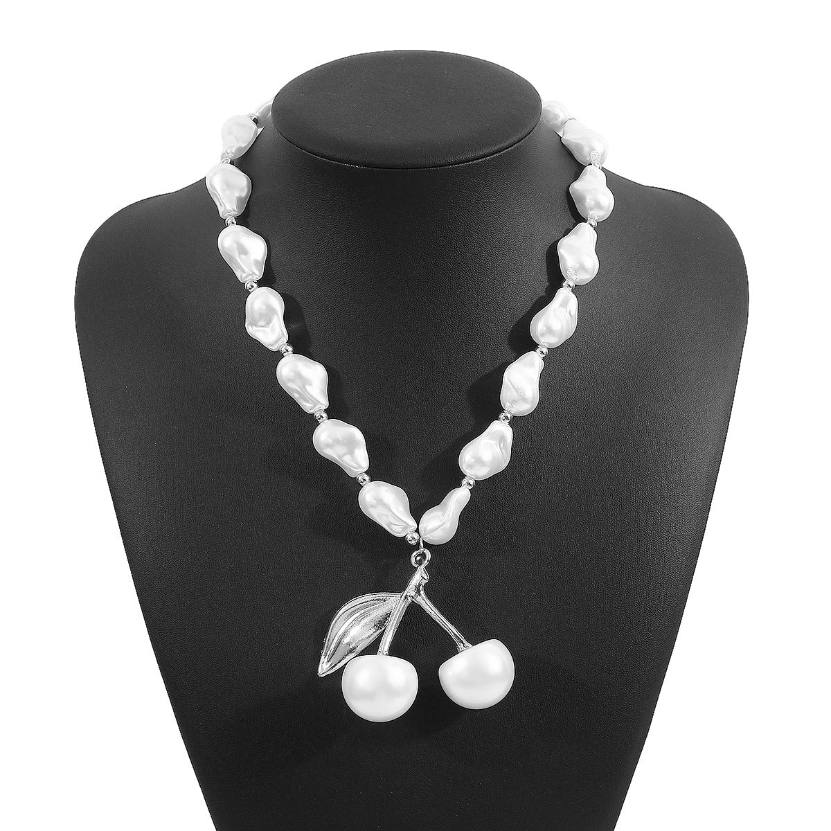French Baroque Irregular Cherry Pendant Necklace in Alloy with Simulated Pearl Accents and Plated Finish for Women