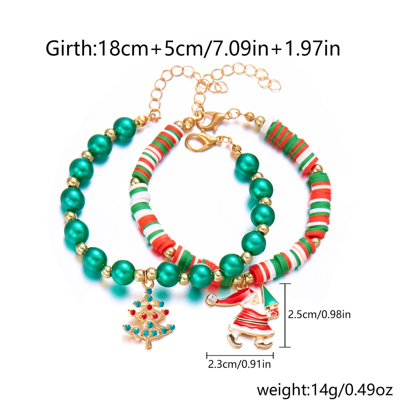 Pulsera de Abalorios de Navidad Hecha a Mano con Abalorios de Aleación de Zinc de Papá Noel y Árbol para Mujer