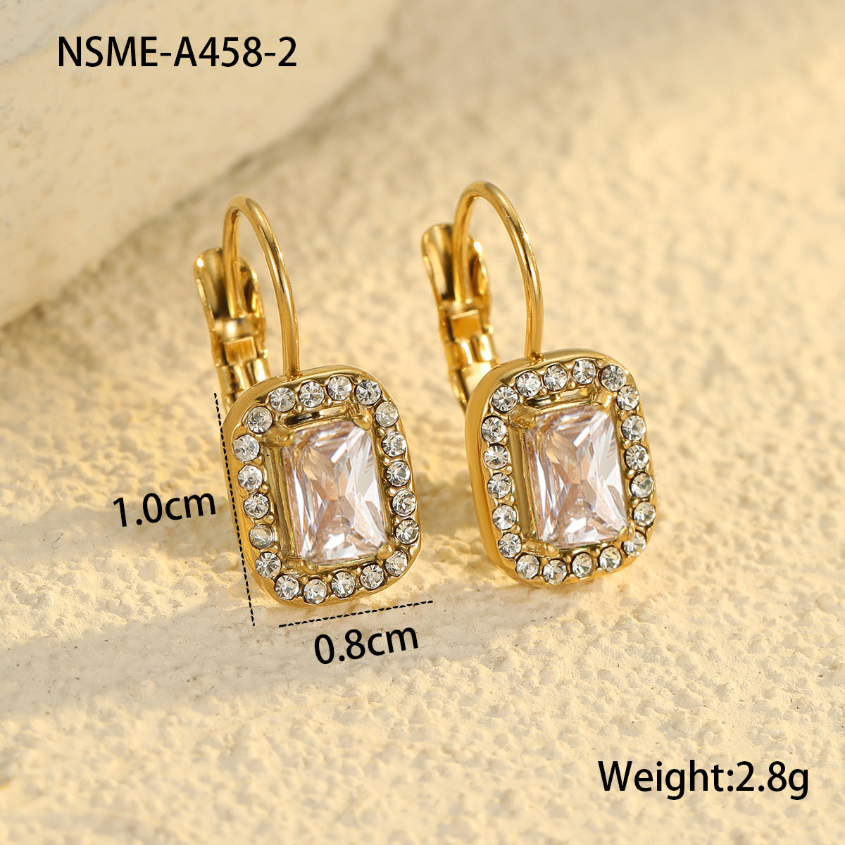 Orecchini Vintage Francese Geometria con Zirconi in Acciaio Inossidabile Placcato Oro 18K da Donna — Gioielli Ipoallergenici di Lusso