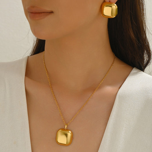Juego de collar con colgante de círculo geométrico y pendientes para mujer, joyería de moda chapada en aleación