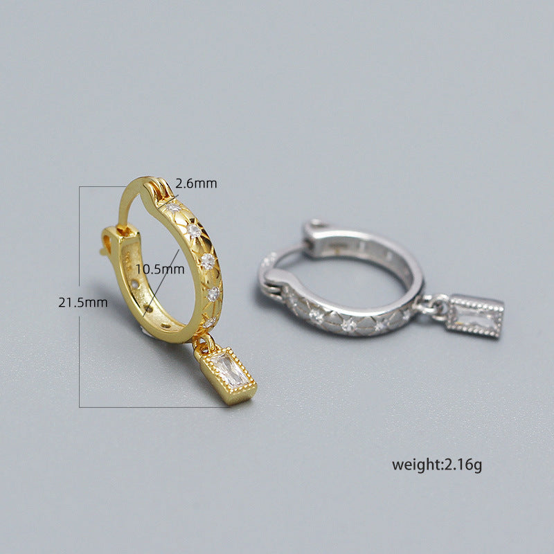 Eleganti orecchini a cerchio in argento sterling 925 placcati con stelle geometriche e zirconi cubici