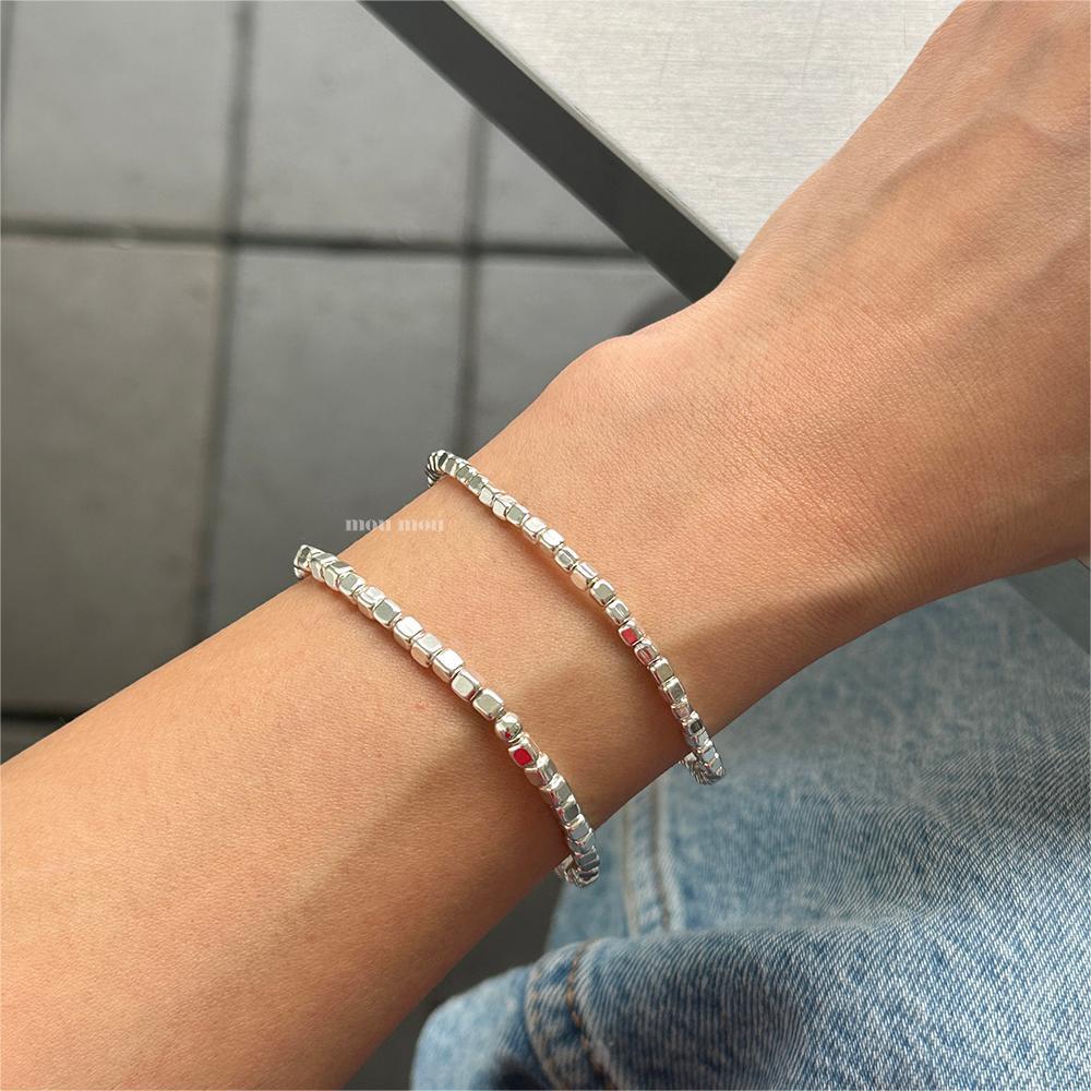 Minimalist Natural Texture S925 Sterling Silver Bracelet with Delicate Stone Accents