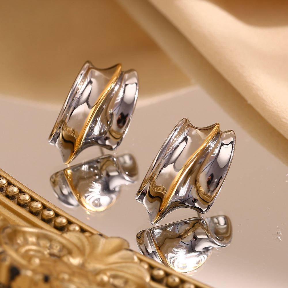 Fashionable OL-Style Geometric Helmet-Shaped Stainless Steel Earrings with 18K Gold Plating