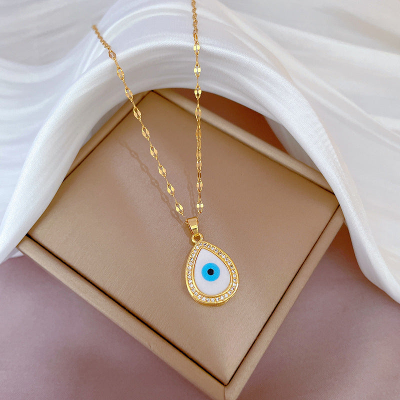 Collar con colgante de luna geométrica para mujer en acero de titanio con acabado chapado, elegante cadena de clavícula para bodas y fiestas