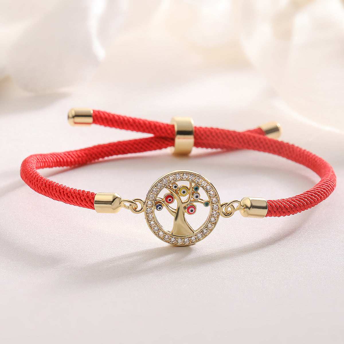 Minimalist 18K Gold Plated Brass Geometric Tree of Life Cubic Zirconia Bracelet for Women