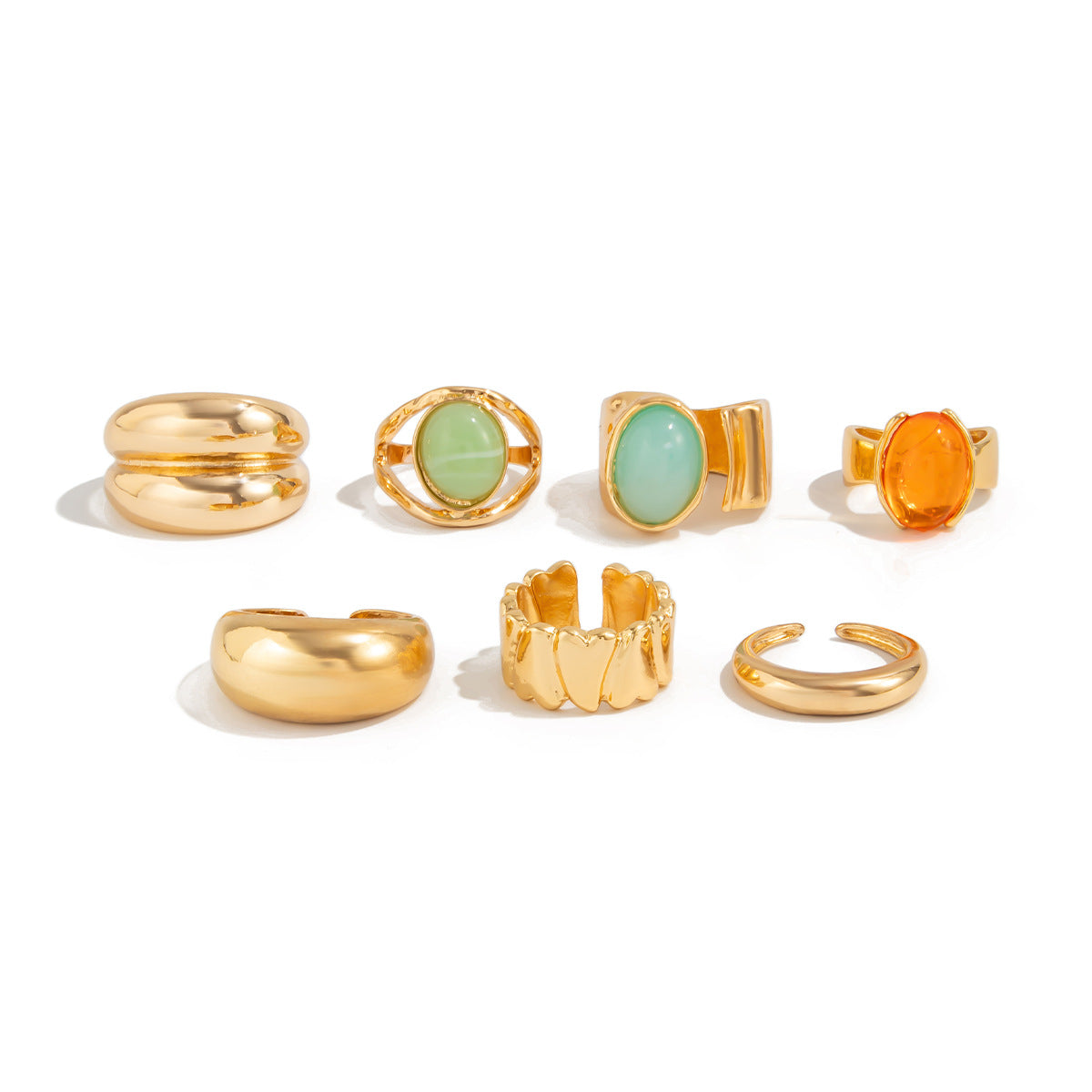Minimalist Luxury Geometric Alloy Plated Acrylic Inlay Open Ring Set for Women