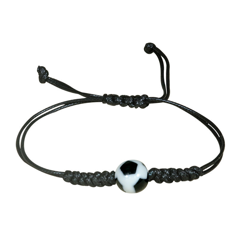 Sporty Handmade Braided Wax Cord Bracelet with Basketball Football Baseball Charms Adjustable Unisex DIY Charm Bar