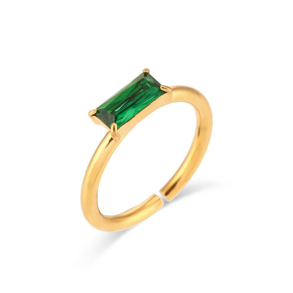 Anillo minimalista geométrico Y2K de acero inoxidable con chapado en oro de 18 quilates y acabado esmaltado para mujer