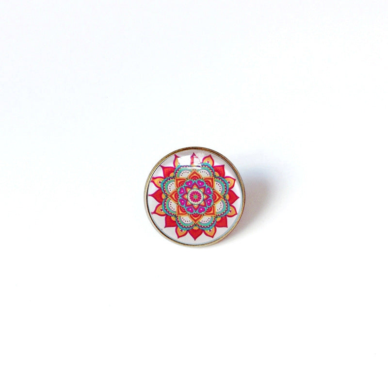 Broche floral vintage bohemio de mandala en latón con acabado chapado para mujeres y hombres