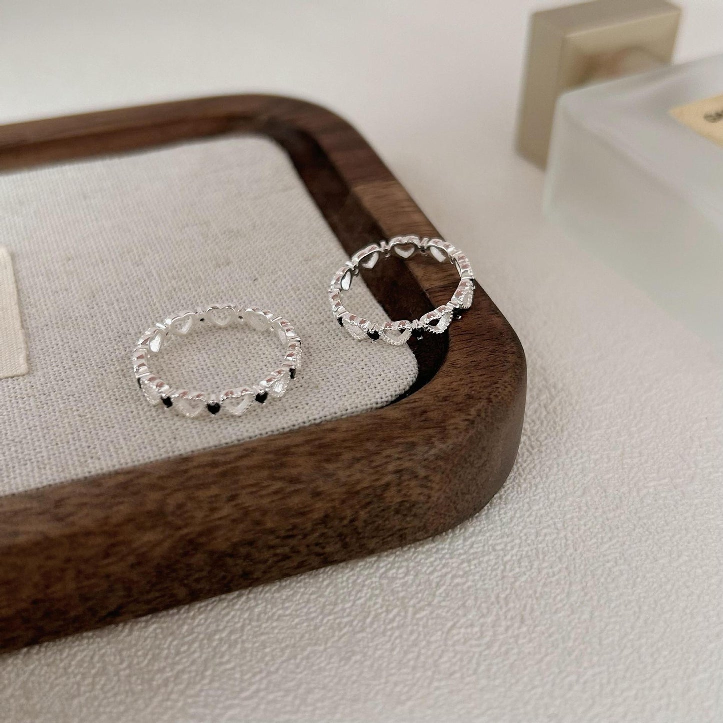 Minimalist 925 Sterling Silver Star Heart Ring Vintage Finish Open Adjustable Women's Jewelry