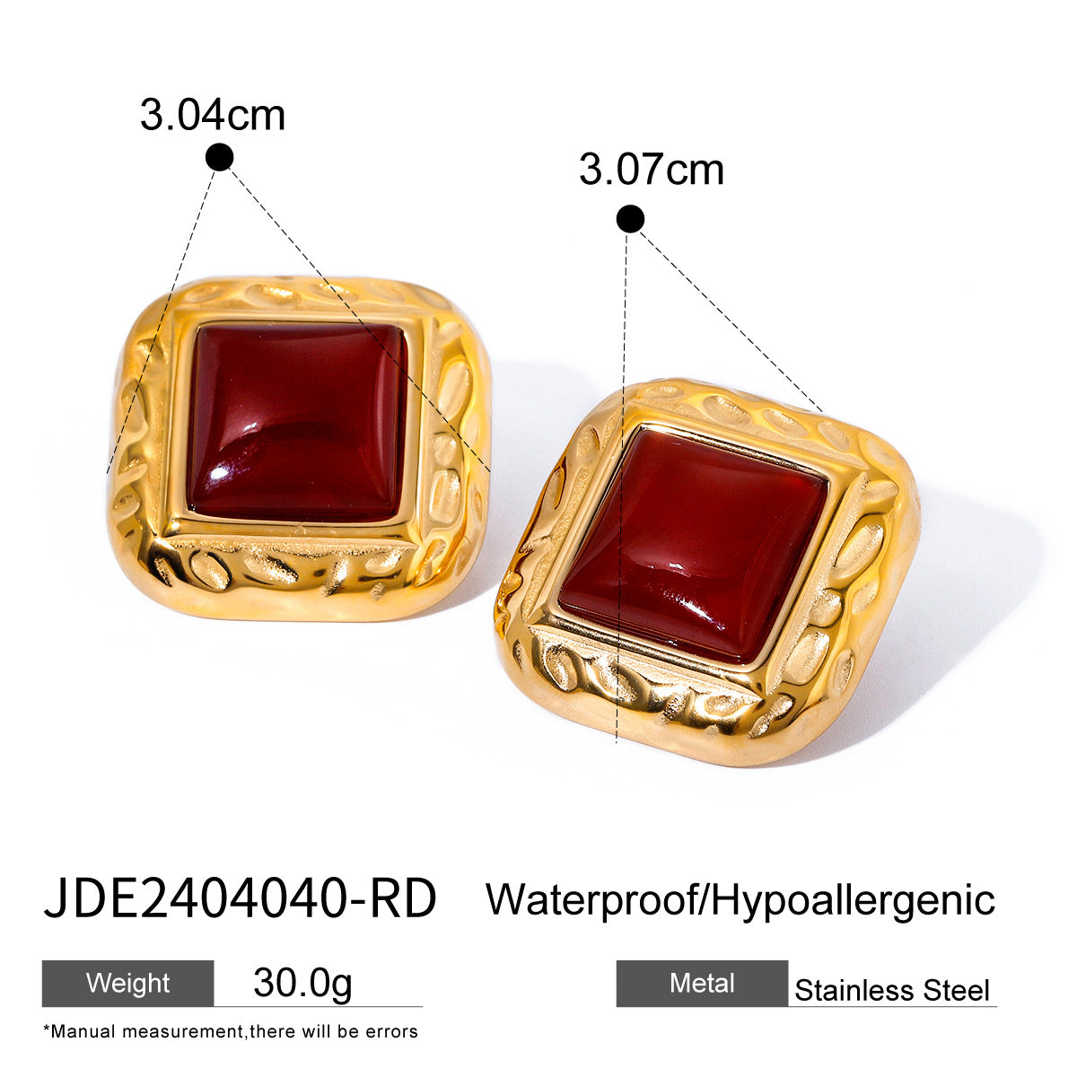 Elegant Geometric Square Agate Inlay Stainless Steel Stud Earrings for Women