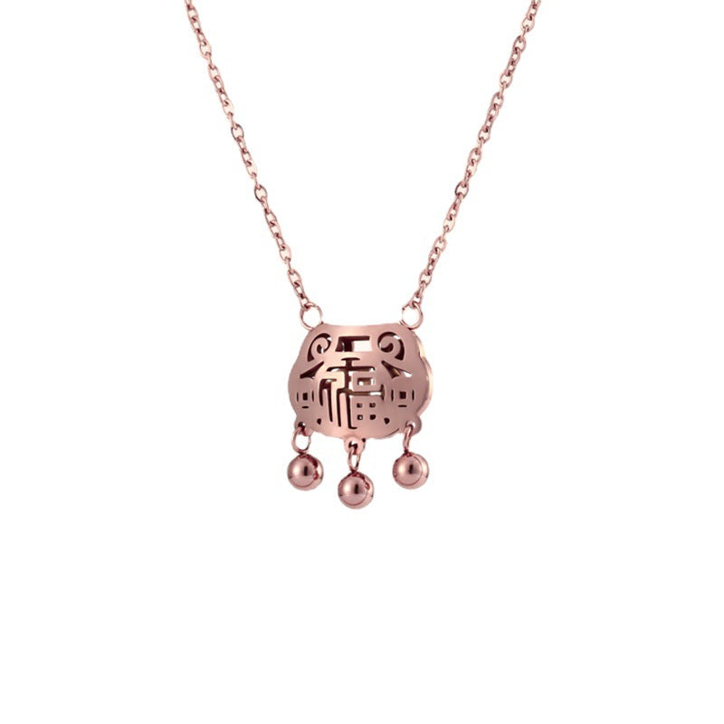 Vintage Chinese Style Geometric Pendant Necklace for Women in Titanium Steel with Plated Finish and O-Chain