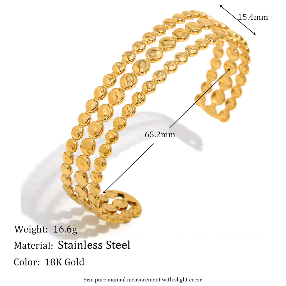 Minimalist Geometric Stainless Steel Plated 18K Gold Three-Layer Round Bangle for Women