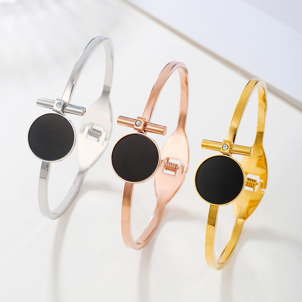 Minimalist Round Geometric Plated Stainless Steel Cuff Bracelet Unisex
