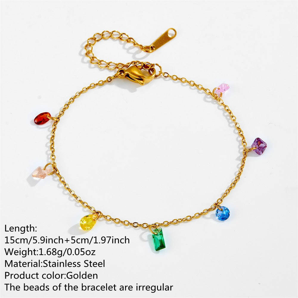 Luxury Geometric Stainless Steel and Titanium Steel Necklace and Bracelet Set with Cubic Zirconia 18K Gold Plated for Women