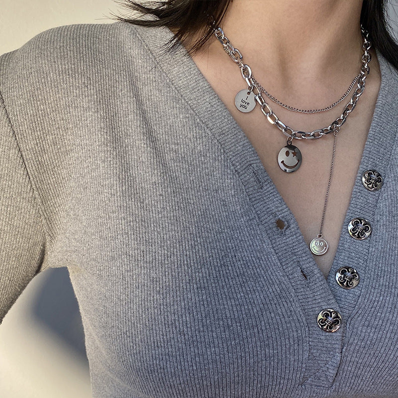 Collar Minimalista de Doble Capa con Cadena de Serpiente, Geométrico, de Acero de Titanio, Bañado, Unisex