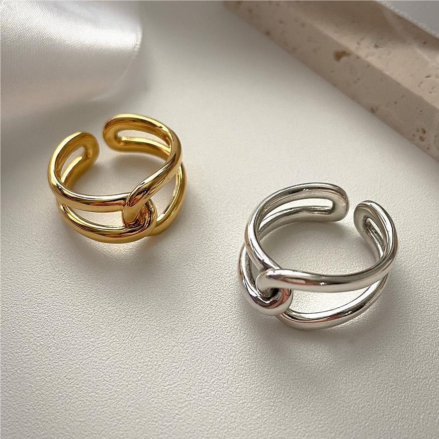 Anillo de plata de ley 925 con diseño minimalista de corazón cruzado geométrico para mujer