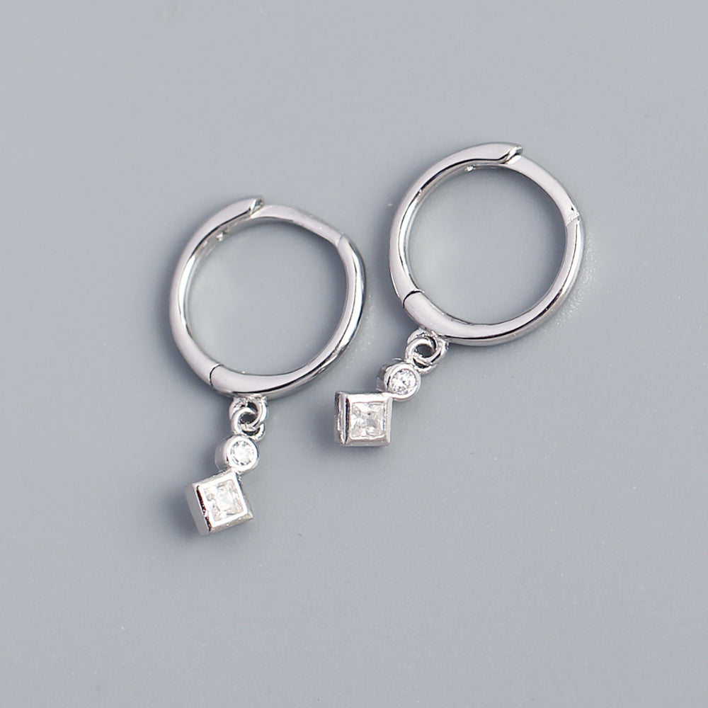 Orecchini a cerchio da donna minimalisti geometrici quadrati con strass in argento sterling 925