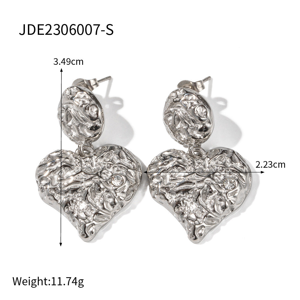 Set di collana e orecchini a cuore da donna in acciaio inossidabile placcato oro 18 carati, stile minimalista