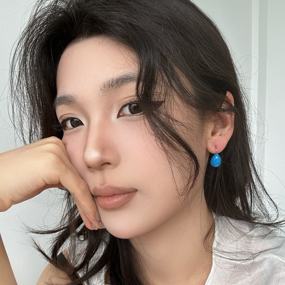 Minimalist Waterdrop-Shaped Titanium Steel Earrings with Enamel Coloring for Women, Hypoallergenic Stainless Steel Base and 925 Silver Posts, Fade-Resistant Luxury Everyday Jewelry