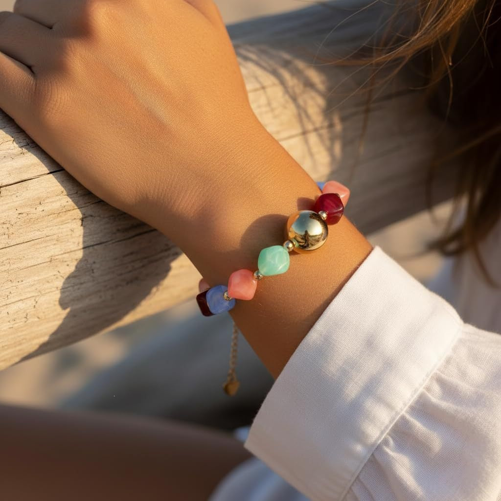 Minimalist Geometric Round Resin Beaded Bracelet Unisex Fashion Jewelry