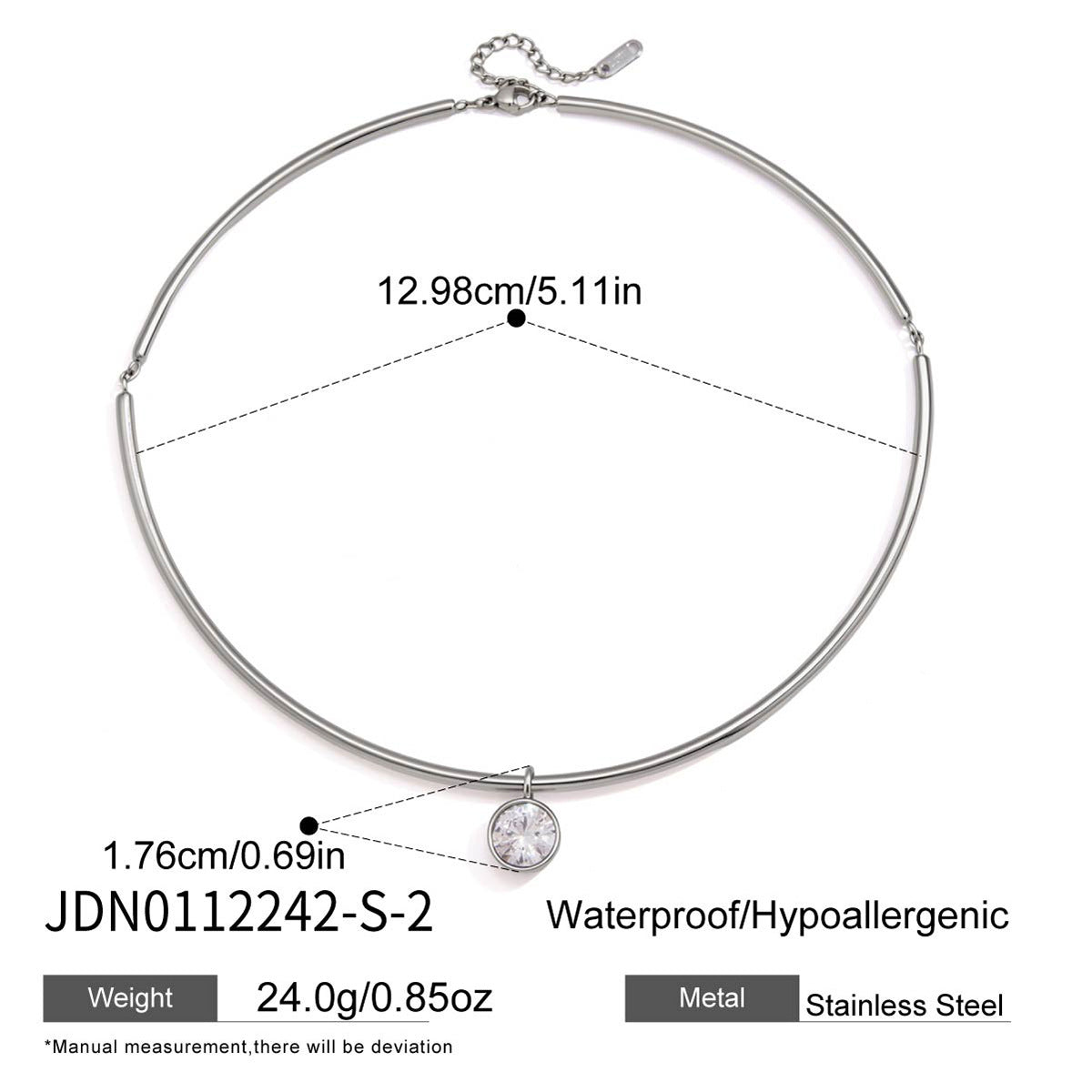 Minimalist Geometric Round Stainless Steel PVD Cubic Zirconia Pendant Necklace for Women