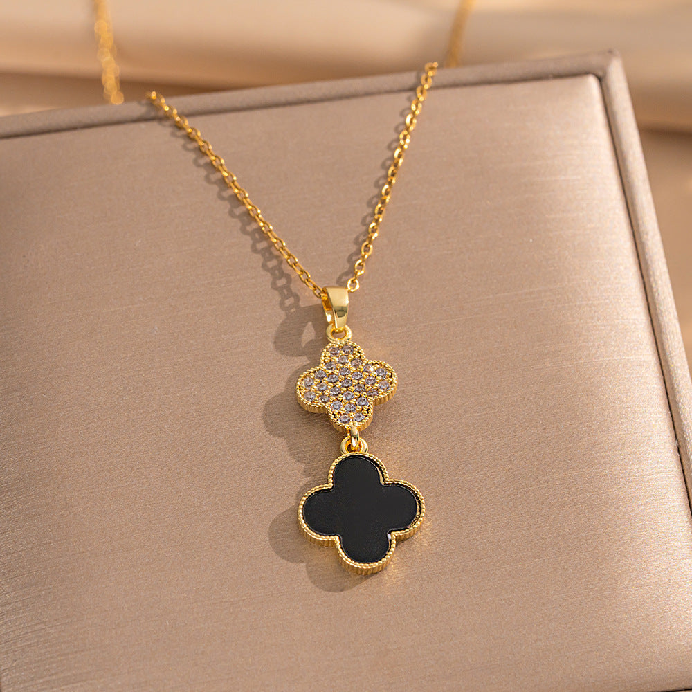 Minimalist Geometric Four-Leaf Clover Pendant Necklace for Women in Titanium Steel with Electroplated Finish