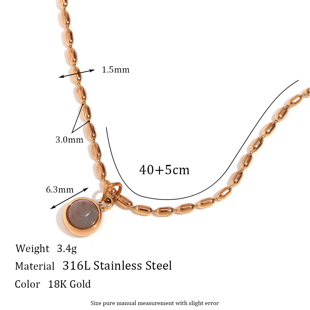 Minimalist Geometric Pendant Necklace in Stainless Steel with 18K Gold Plating and Natural Stone Accent for Women