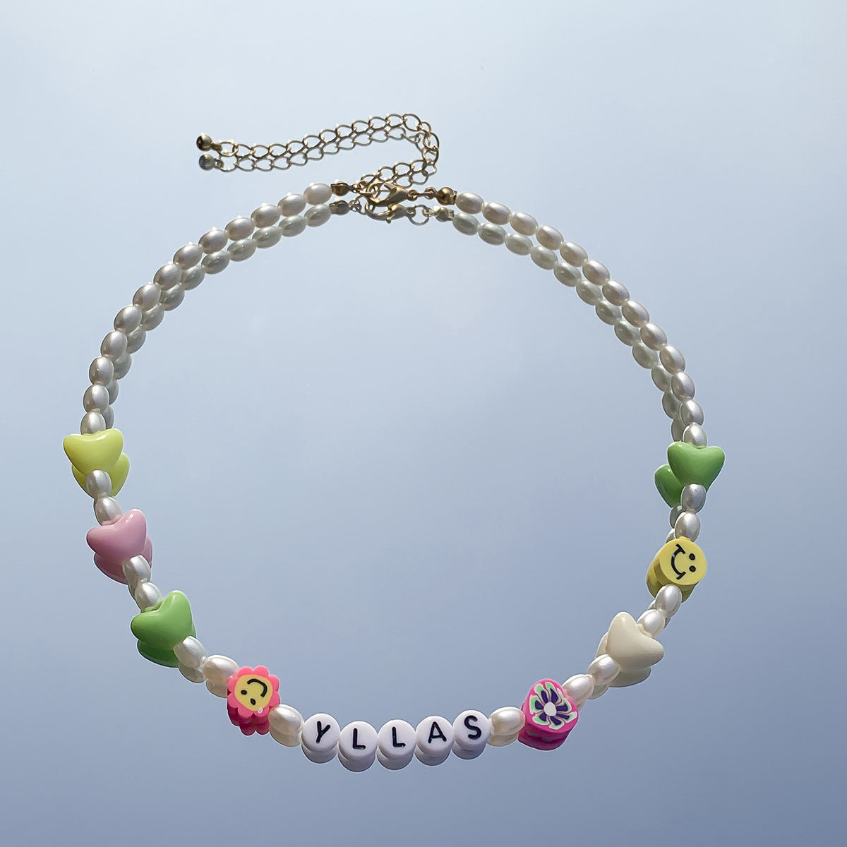 Bohemian Floral Letter Daisy Imitation Pearl Beaded Choker Necklace for Women