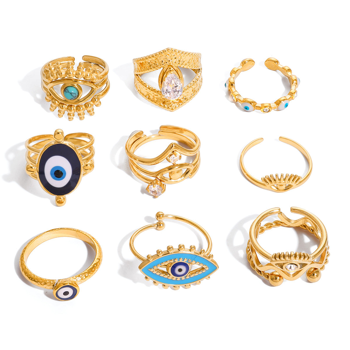 Anello da donna in acciaio al titanio con occhio di demone geometrico, placcato, gioiello di moda in acciaio inossidabile ipoallergenico