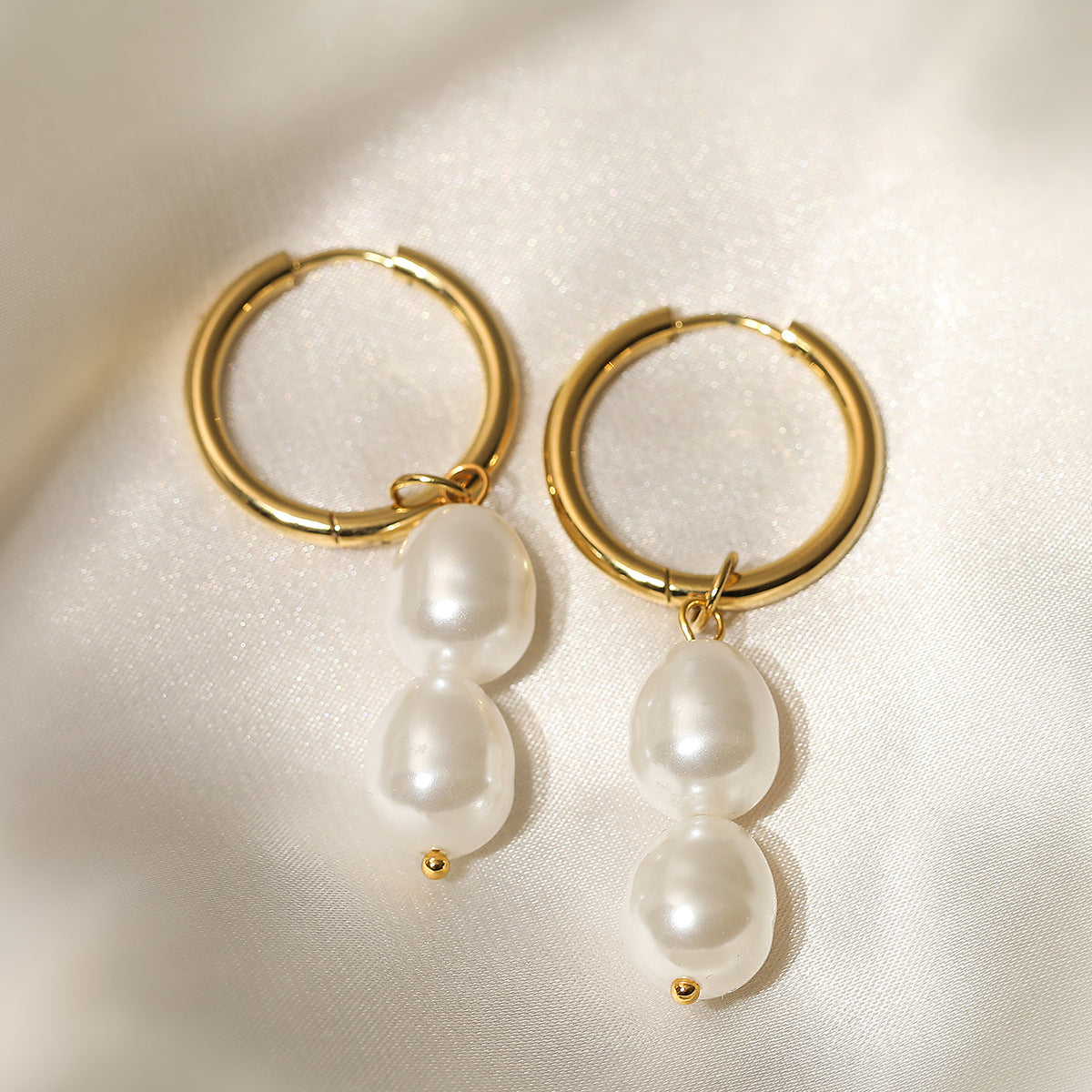 Pendientes Minimalistas Geométricos de Acero Inoxidable con Perlas para Mujer, Baño de Oro de 18 quilates, Elegante Accesorio de Moda