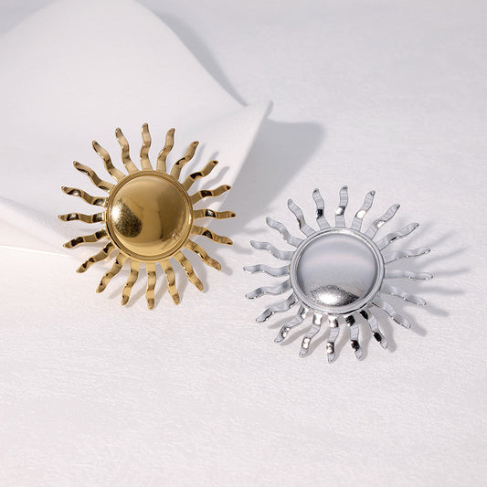 Vintage Minimalist Sunflower Open Ring 18K Gold Plated Stainless Steel Jewelry for Women