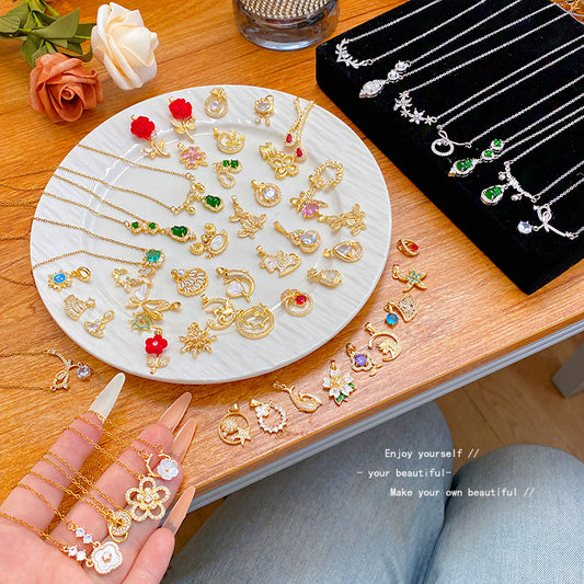 Elegant Luxury Micro-Inlaid Cubic Zirconia Fruit Shape Titanium Steel Necklace with Bamboo Chain