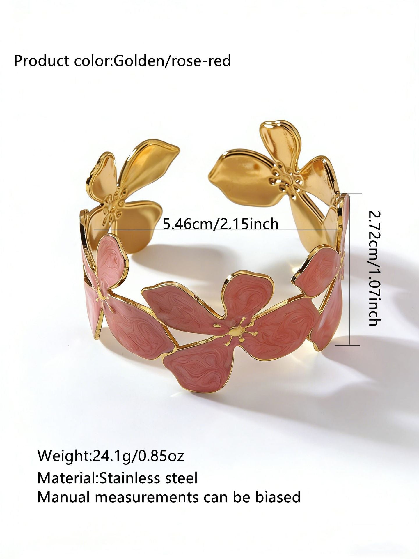 Elegante Pulsera Abierta de Lujo Floral con Esmalte de Aceite de Acero Inoxidable y Titanio con Cereza