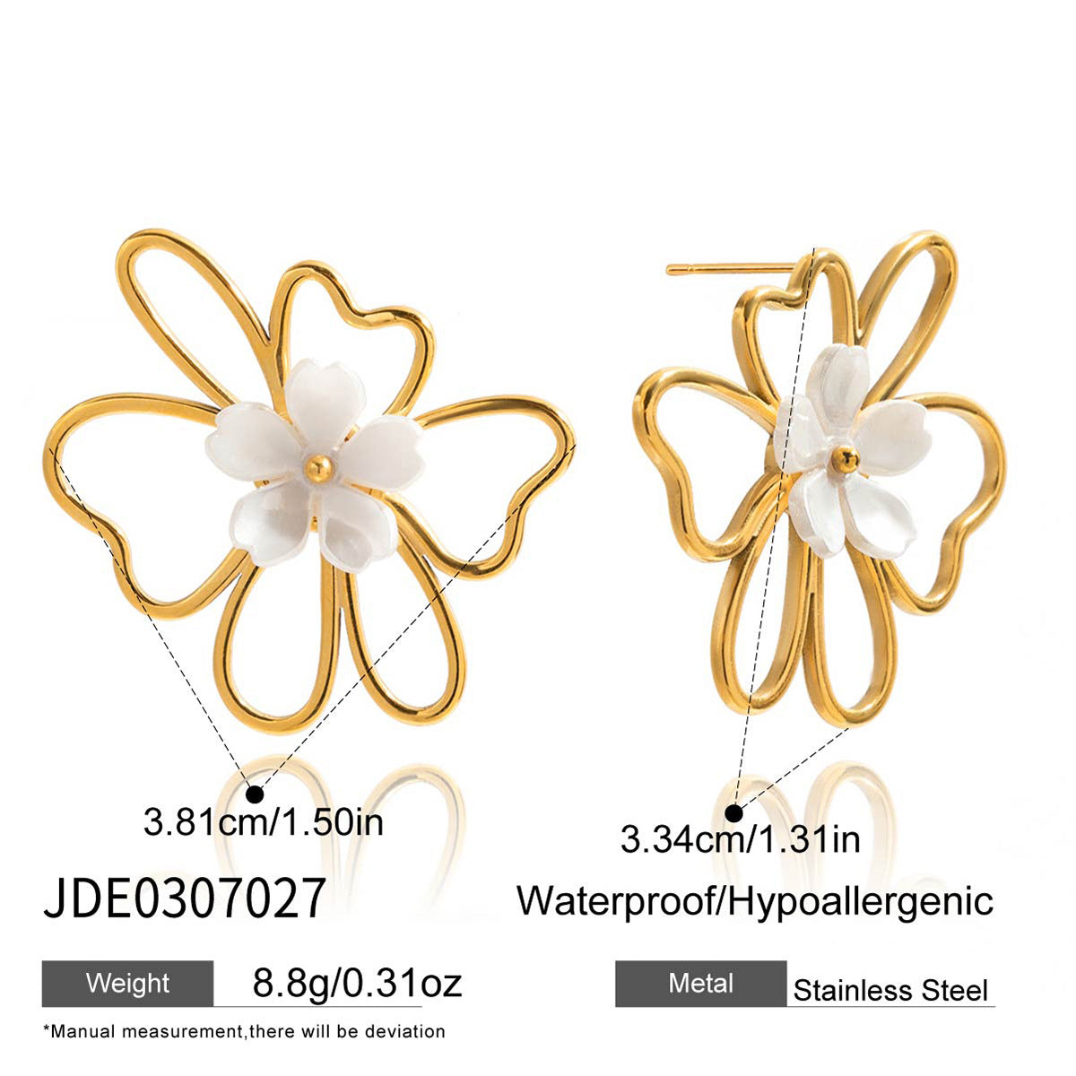 Pendientes de tuerca minimalistas geométricos de acero inoxidable con acabado chapado y adorno floral para mujer