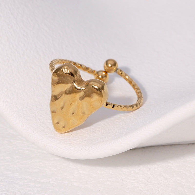 Fashion Minimalist 18K Gold Plated Heart Shape Stainless Steel Ring for Women