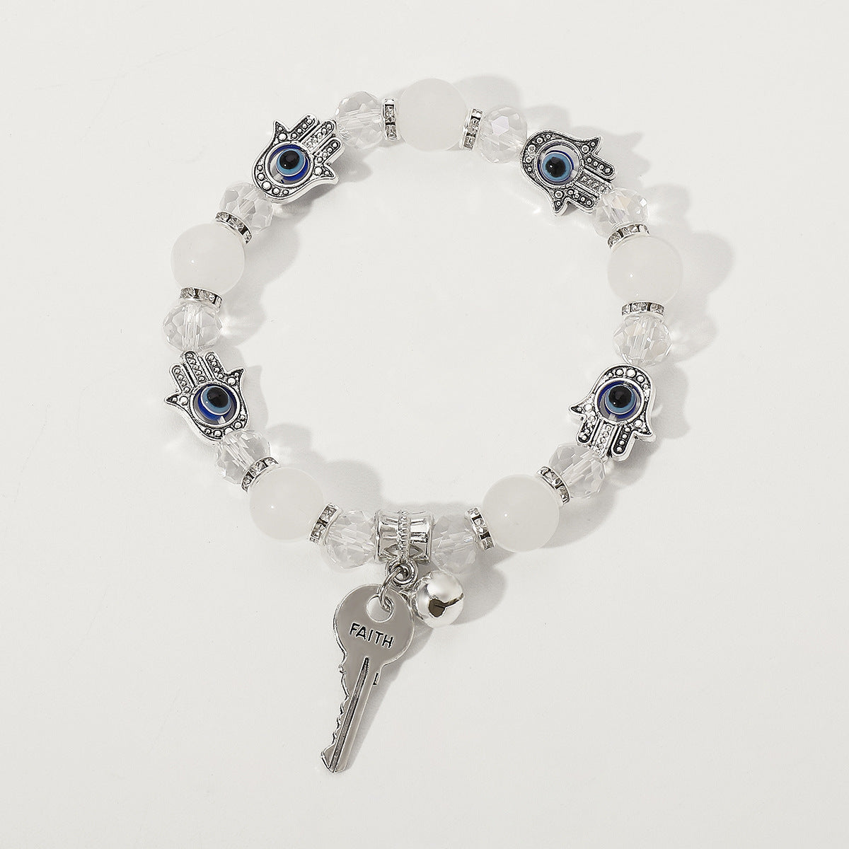 Pulsera étnica hecha a mano con forma de llave geométrica para mujer con cristal artificial y detalles de piedra natural