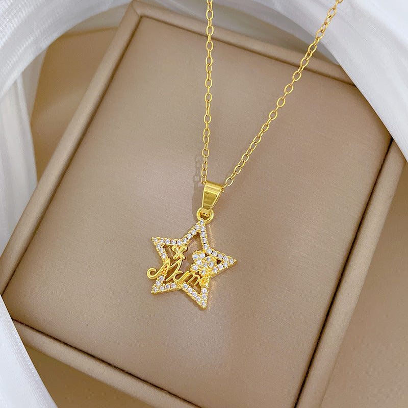 Collar Minimalista de Acero de Titanio con Forma de Estrella y Incrustaciones de Pedrería para Mujer, Cadena Delicada para la Clavícula