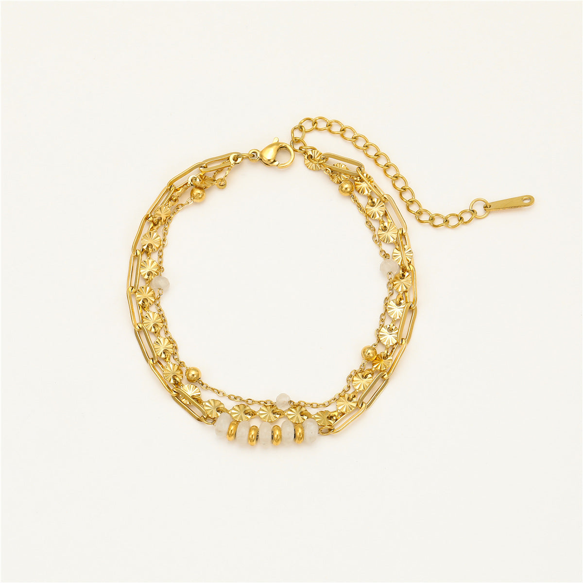 Fashionable OL Style Round Disc Stainless Steel Bracelet with Gold Plating for Women