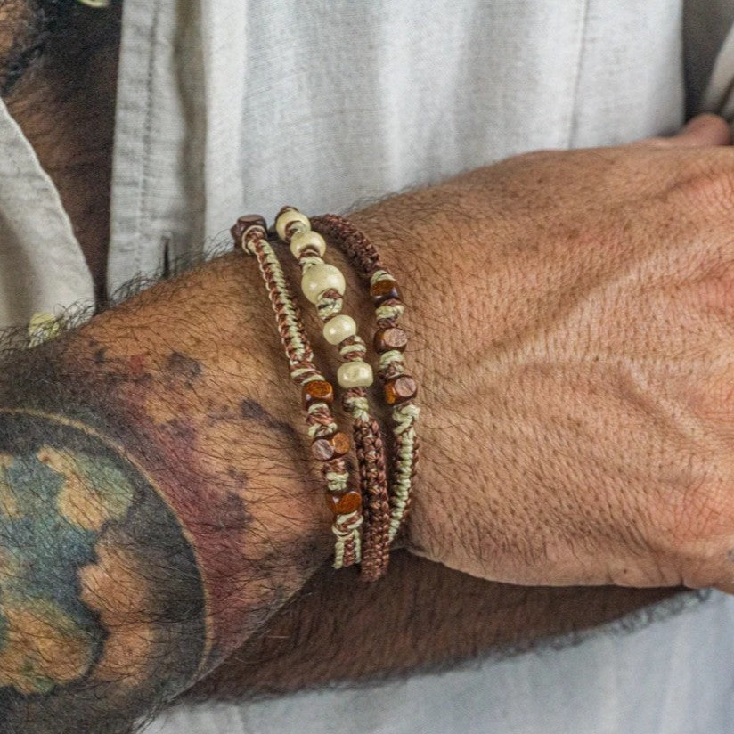 Bohemian Minimalist Multi-Layer Braided Wood Bead Bracelet